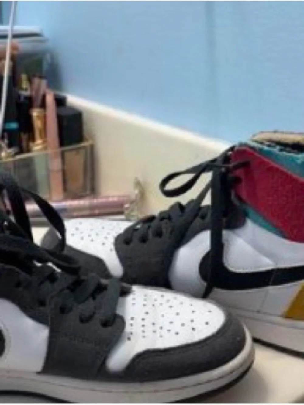 Nike Men’s High-Top Sneakers in White, Black, Teal, Red, and Yellow